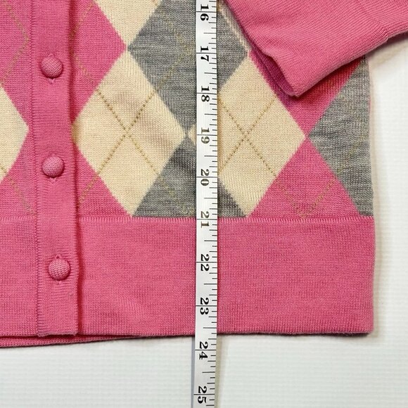 Lilly Pulitzer Merino Wool Pink Argyle Cardigan Sweater Women's Size Small - Picture 8 of 12